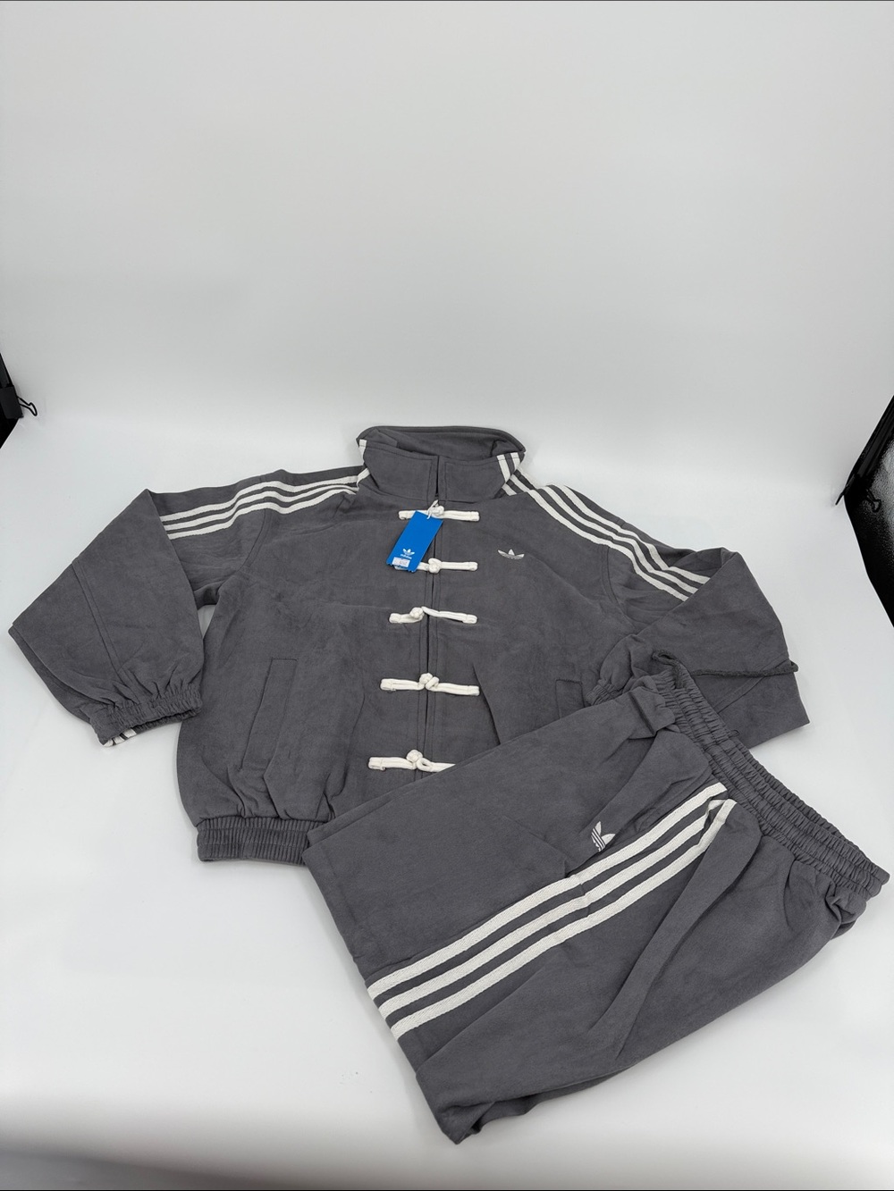 adidas Gray White Stripe Jacket and Pants Set
